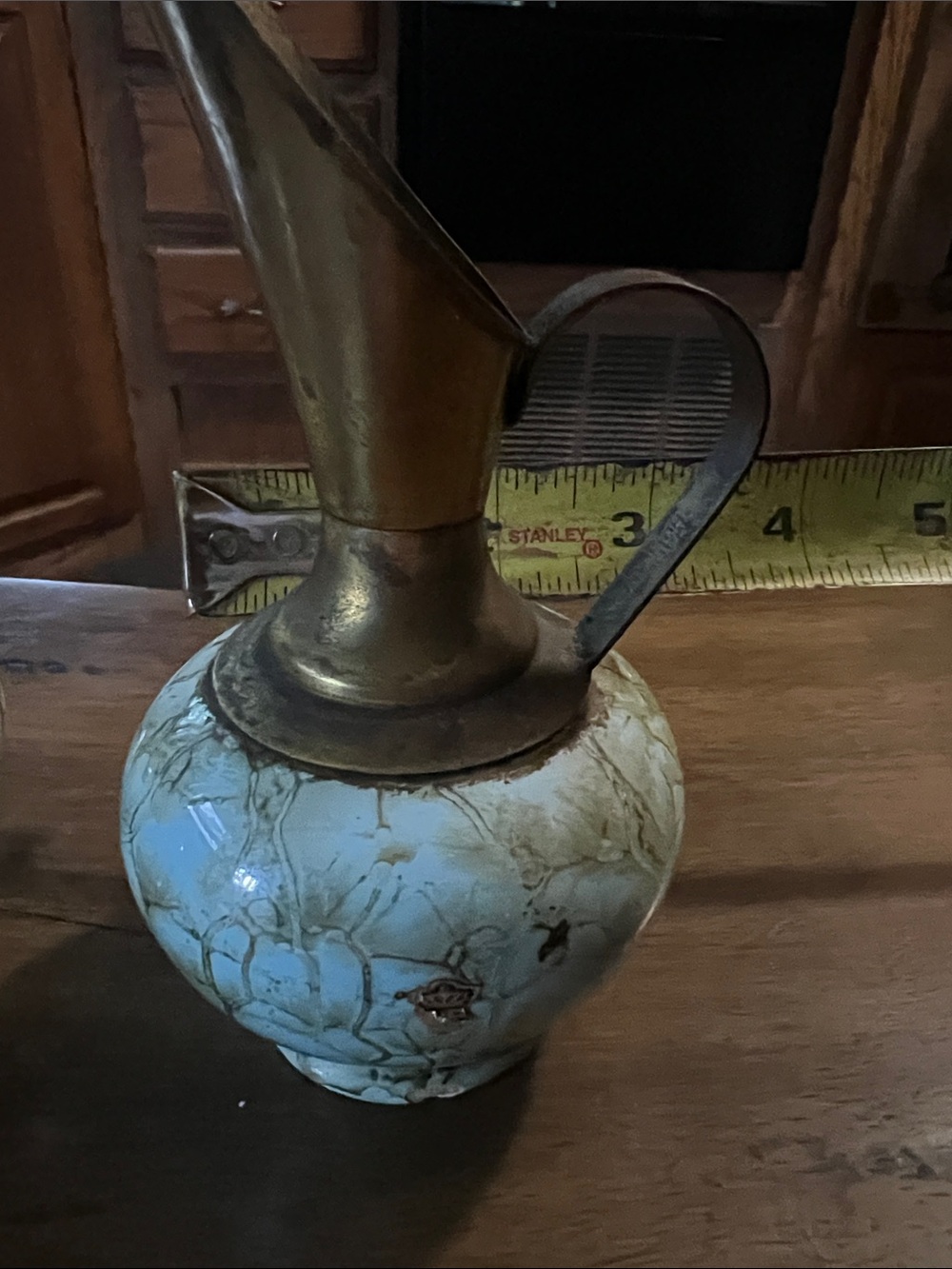 Ceramic & Brass Vintage Ewers - Light Blue Crackle Glaze. I have two. - Picture 11 of 12